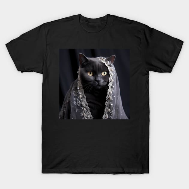 Elegant Black British Shorthair Cat T-Shirt by Enchanted Reverie